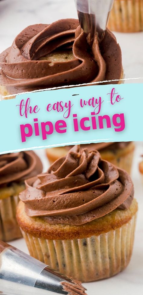 Cupcake Icing Techniques, How To Ice Cupcakes, Cupcake Icing Recipe, Cupcake Frosting Techniques, Frost Cupcakes, Chocolate Buttercream Icing, Easy Icing, Cupcake Piping, Cupcake Videos