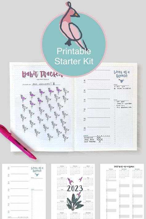 Beautiful bullet journal in a snap. Print this starter kit for an easy way to start bullet journaling and get more organized. Built Journal, Bujo Printables, Bullet Journal Starter Kit, Journal Starter Kit, Journal 2023, Dry January, Bullet Journal Aesthetic, Weekly Spread, Journal Aesthetic