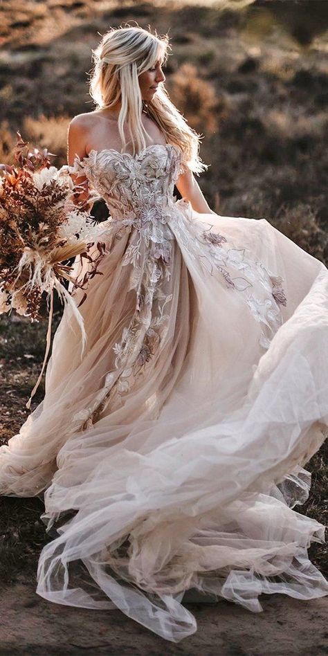 27 Bohemian Wedding Dress Ideas You Are Looking For ❤  bohemian wedding dress a line sweetheart strapless neckline floral appliques blush tali #weddingforward #wedding #bride Dresses Romantic, Wedding Dress Guide, Pretty Wedding Dresses, Boho Wedding Dress Lace, Dress Guide, Backless Wedding, Dream Wedding Ideas Dresses, Bohemian Wedding Dress, Backless Wedding Dress