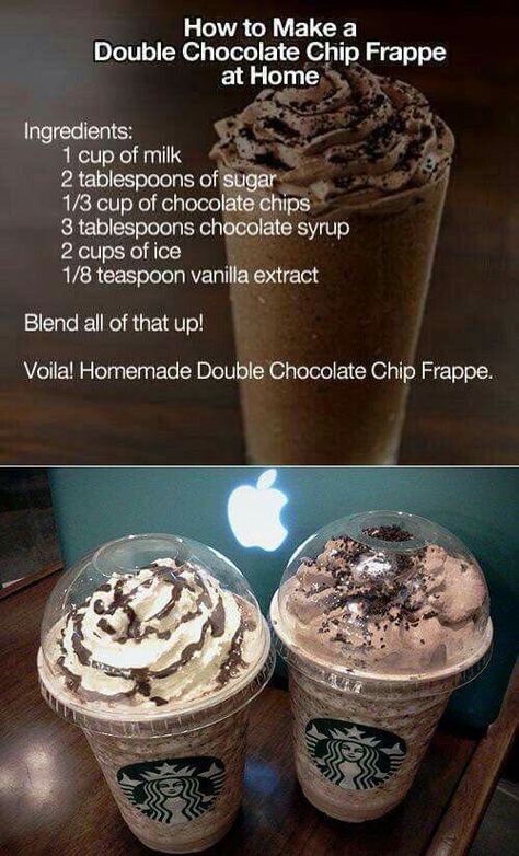 ♥ ☆ ☆ ♥ ♚ Pinterest; @Anaislovee ♔ Chocolate Chip Frappe, Resep Starbuck, Sommer Mad, Easy Simple Recipes, Resipi Kek, Resep Smoothie, Starbucks Drinks Recipes, Starbucks Recipes, Drinks Smoothies