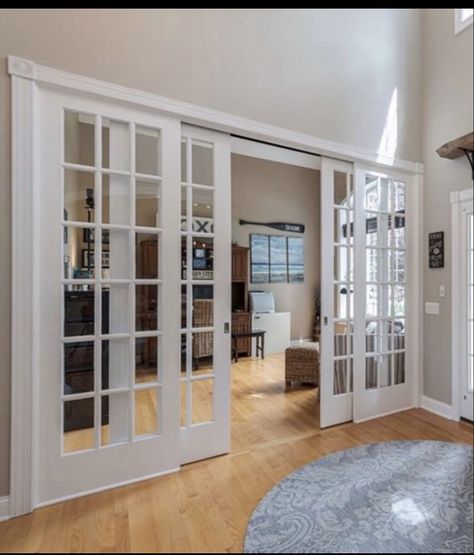 End Of Hallway Focal Point, French Door Bifold, French Door Partition, French Sliding Door Interior, Glass French Doors Interior Office, French Doors Interior Farmhouse, Office Sliding Doors, Double French Doors Living Room, Partition Door Design