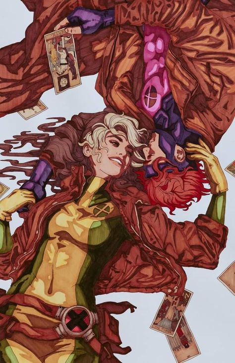 Rogue and Gambit - X MEN Rouge Xmen Comic, Rouge And Gambit, Rogue X Gambit, Nerdy Wallpaper, Gambit X Rogue, Gambit Wallpaper, Rogue Comics, Rogue Cosplay, Rogue Xmen