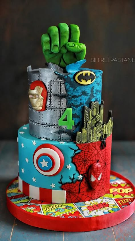 Spiderman Birthday Cake Ideas, Avengers Cake Design, Avengers Themed Cakes, Marvel Birthday Cake, Hulk Birthday Cakes, Marvel Avengers Cake, Ironman Cake, Spiderman Birthday Cake, Marvel Birthday