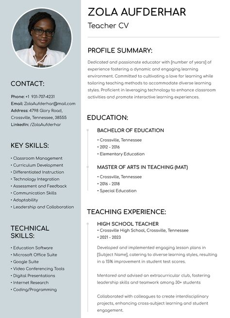 Teacher CV Free Google Docs Template - gdoc.io Teacher Resume Template Free, Cv Templates Free Download, Teacher Cv Template, Canva Resume Template, Simple Cv Template, Teacher Cv, Resume Template Creative, Resume Template Download, Canva Resume