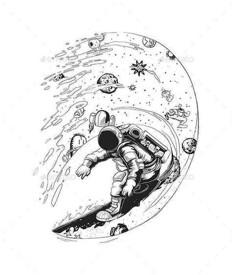 Astronaut Tattoos, Abstract Art Tattoo, Astronaut Graphic, Astronaut Tattoo, Cool Tattoo Drawings, Space Drawings, Galaxy Tattoo, Floating In Space, Astronaut Art