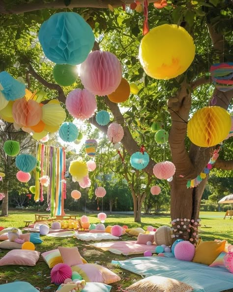 Make my party outside (@makemypartyoutside) • Instagram photos and videos Outdoor Picnic Birthday Ideas, Hippy Party Decorations, Festival Baby Shower Ideas, Kids Festival Party, Outdoor Birthday Party Themes, Party Decoration Ideas For Women, Yard Birthday Decorations, Diy Festival Ideas, Kids Festival Party Ideas