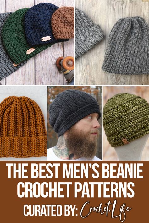 Mens Beanie Crochet Pattern, Crochet Hats Pattern, Crochet Mens Hat Pattern, Mens Hat Pattern, Mens Crochet, Mens Crochet Beanie, Beanie Pattern Free, Crochet Hats For Boys, Crochet Mens Hat