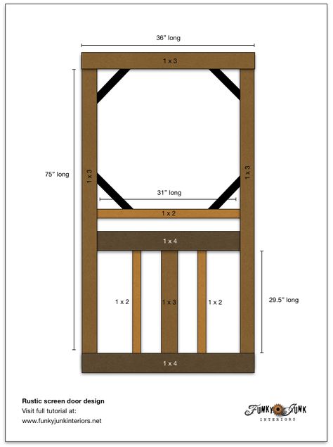 Learn how to build this charming rustic screen door from scratch! Features pet screen material, plus how to use a Kreg Jig. Click for full tutorial and video. #building #screendoor #curbappeal #frontdoors #kregjig Rustic Screen Door, Screen Door Diy, Screen Door Design, Screen Door Projects, Screen Door Ideas, Vintage Screen Doors, Diy Doors, Wood Screen Door, Wooden Screen Door