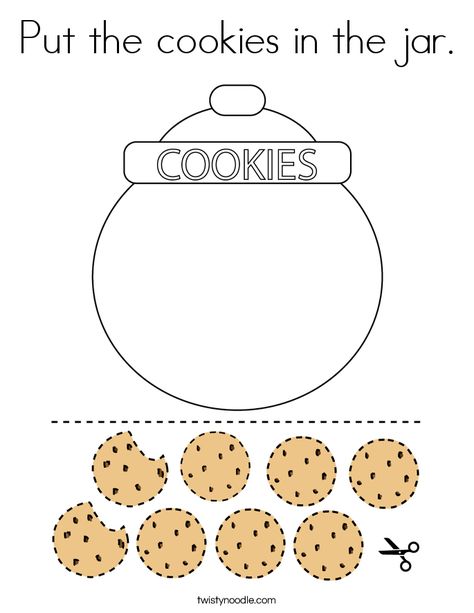 Put the cookies in the jar Coloring Page - Twisty Noodle Jar Worksheet, Jar Coloring Page, Twisty Noodle, Mouse A Cookie, Cookie Craft, Cookies Theme, Preschool Coloring Pages, Preschool Learning Activities, Letter C