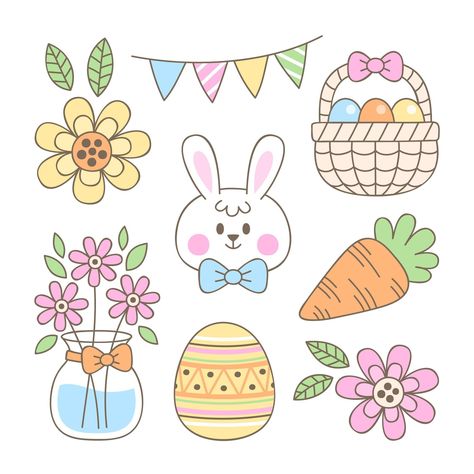 Easter Doodles Easy, Easter Doodles, Banner Doodle, Easter Drawings, Easter Stickers, Bunny Drawing, Easter Clipart, Easter Art, Easter Printables