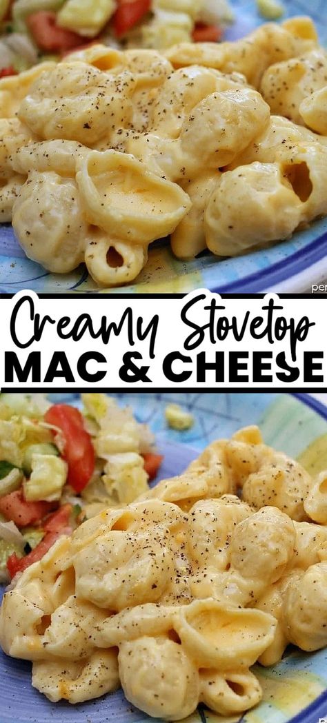 Creamy macaroni and cheese made on the stovetop is so much better than anything from a box! This homemade shells and cheese recipe will become your family's favorite mac and cheese! | www.persnicketyplates.com Macaroni Shells Recipes, Macaroni Side Dishes, Creamy Stove Top Mac And Cheese, Easy Stove Top Mac And Cheese, Homemade Shells And Cheese, Mac And Cheese Shells Recipe, Homeade Mac And Cheese, Shells And Cheese Recipe, Stove Top Mac And Cheese