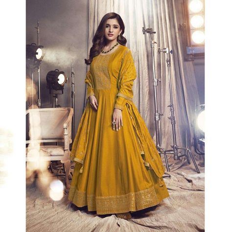 #salwarkameez #salwarsuit #shararasuit #lehengadress #dress #dressforwomen #dresses #indiandress #indianoutfit #outfitoftheday #pakistanidress #pakistanidesigner #indaindesigner #designerdress #shalwarkameez #palazzosuit #shararadress #dynabellaboutique #embroidereddress #haldioutfit #dressdesign2023 #eidoutfit #latestsalwarkameez #etsy #etsysale #etsyusa #etsyuk #etsycanada #etsy.au #georgettedress #dresses #bridesmaidsdressidea #briedesmaidsdresses #indianweddingdress #partywear #sangeetoutfit Mustard Yellow Gown, अनारकली सूट, Party Wear Anarkali Dress, Nidhi Shah, Long Anarkali Dress, Silk Anarkali Suits, Silk Anarkali, Long Anarkali, Gown Suit