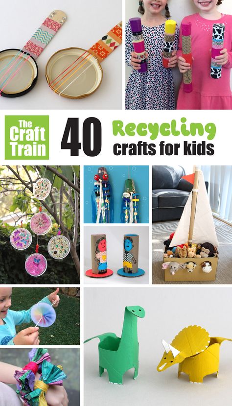 40 Recycled crafts for kids - The Craft Train Prek Recycling Crafts, Newspaper Craft For Kids, Diy With Recycled Materials, Recycled Materials Art Projects, Upcycling Projects For Kids, Egg Carton Crafts For Kids, Sustainable Crafts, Recycler Diy, Holidays Activities