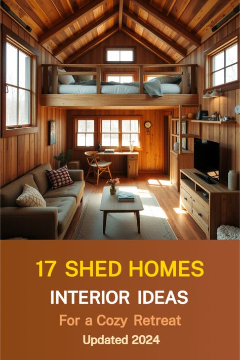 shed homes interior Shed Turned Cabin, Tiny House Tricks, Shed Homes Ideas Small Houses, Tiny Cabin Interior Ideas, Shed Bunkhouse Ideas, Tiny Cabin Storage Ideas, Shed To Tiny House Interior Ideas, Turning A Shed Into A Tiny House, Livable Sheds Interior