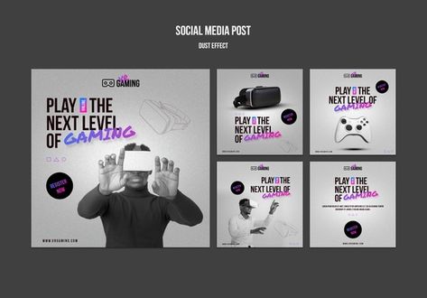 Virtual reality gaming social media post... | Free Psd #Freepik #freepsd #technology #digital #glasses #game Graphic Design School, Social Medi, Virtual Reality Games, Instagram Games, Social Media Games, Social Media Design Inspiration, Social Media Business, Instagram Story Template, Instagram Post Template