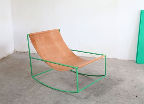 A furniture project by Fien Muller and Hannes Van Severen. For valerie_objects. Green Rocking Chair, Red Rocking Chair, Valerie Objects, Muller Van Severen, Chaise Metal, Cafe Chairs, Green Chair, Diy Chair, Armchair Design