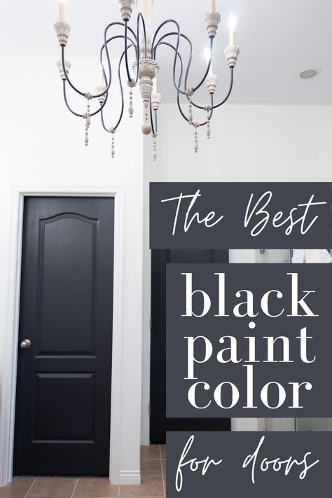 Black Door In Bathroom, Black Floor Black Door, Best Black Paint Color For Interior Door, Black Interrior Doors, Paint Black Doors Interior, Gray Walls With Black Doors, Inside Doors Painted Black, Interior Black Painted Doors, Black Door Interior White Trim