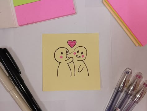 Sticky Notes Valentines Day Ideas, Cute Sticky Note Drawings For Boyfriend, Cute Drawings On Sticky Notes, Cute Sticky Notes Drawings, Sticky Note For Boyfriend, Cute Sticky Notes For Girlfriend, Sticky Notes Drawing Ideas, Sticky Notes Gift Ideas, Cute Sticky Note Drawings