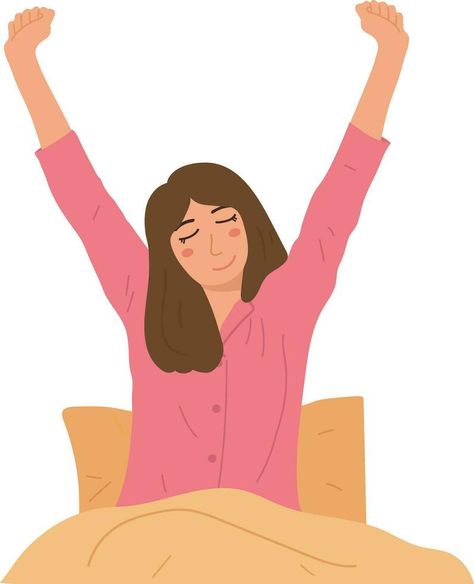 Happy Stretching Woman Wake Up In The Morning Illustration Graphic Cartoon Art Wake Up Illustration Mornings, Waking Up Cartoon, Wake Up Cartoon, Waking Up Drawing, Wake Up Illustration, Good Morning Illustration, Morning Illustration, Morning Drawing, Graphic Cartoon