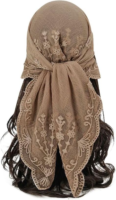 KABAKE Women's Flower Embroidery Head Scarf Large 31.5 Inch Headband Sheer Hair Bandana for Women Girls at Amazon Women’s Clothing store Chapel Veils, Hair Bandana, Head Bandana, Lace Headbands, Bandana Hairstyles, Scarf Headband, Refashion Clothes, Flower Embroidery, Amazon Women