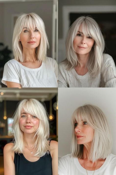 Lob With Full Fringe, Long Hair Tapered Ends, Long Fringe Bob, Long Bob With Bangs Blonde, Long Straight Bob With Bangs, Lob With Fringe Round Face, Long Bob Haircut 2024 Trends, Lob With Fringe Bangs, Bob With Long Fringe