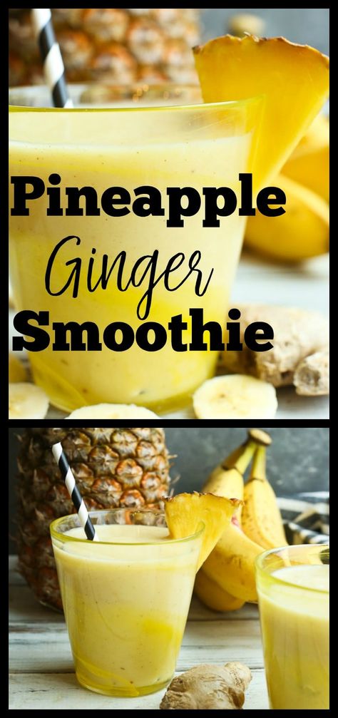 Pineapple Ginger Smoothie, Pineapple Banana Smoothie, Pineapple Smoothie Recipes, Pineapple Ginger, Smoothies Vegan, Pineapple Drinks, Banana Smoothie Recipe, Ginger Smoothie, Smoothie Detox