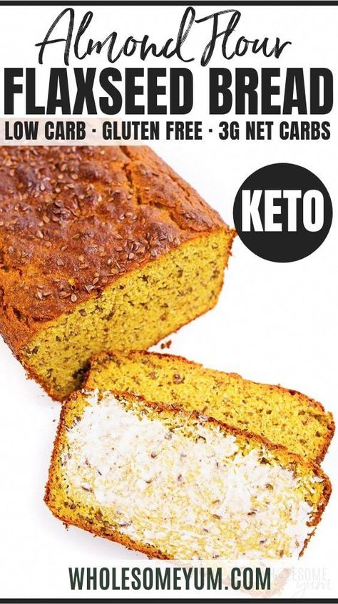 Keto Flaxseed Bread Recipe - This easy keto flaxseed bread recipe takes just 10 minutes to prep! It tastes like a nutty multi-grain bread, without any grains. Just 3g net carbs per slice! #wholesomeyum #flax #flaxseedmeal #flaxseeds #almondflour #ketobread #lowcarbbread #keto #ketorecipes #NutritionHealthAndWellness Flaxseed Recipes, Flaxseed Bread, Multi Grain Bread, Plant Paradox, Grain Bread, Seed Bread, Flax Seed Recipes, Low Carb Gluten Free, Low Carb Bread