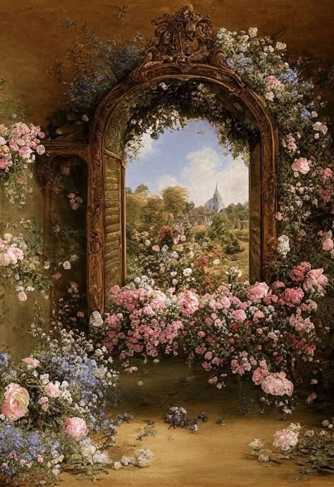 Renicansse Aesthetic, Vintage Art Flowers, Vintage Painting Aesthetic Canvas, Art History Aesthetic Wallpaper, Vintage Artwork Aesthetic, Baroque Painting Aesthetic, Rococo Art Paintings, Soft Vintage Wallpaper, Romantism Art Romanticism