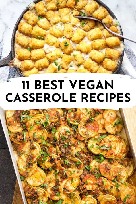 Check out these best vegan casserole recipes. Learn how to make a healthy vegan caserole that you will love! These are 11 delicious vegan casseroles you make right at home. Easy vegan casseroles for dinners, Thanksgiving, and more! Vegan Casserole Thanksgiving, Vegetarian Fall Casseroles, Vegan For A Crowd Easy Recipes, Vegan Dinner Casserole Recipes, Vegan Casseroles Plant Based, Vegan Fall Casserole Recipes, Vegan Entrees Easy, Vegan Vegetable Bake Recipes, Vegan Pizza Casserole