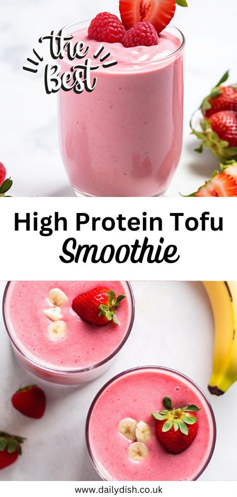 High Protein Tofu Smoothie Silken Tofu Smoothie, Quick Nutritious Breakfast, Tofu Smoothie, Silken Tofu Recipes, Tofu Protein, Vegan Breakfast Smoothie, Post Workout Snack, Vegan Protein Smoothie, Tofu Breakfast