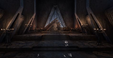 Dragonstone throne room, Margaux Duboc on ArtStation at https://www.artstation.com/artwork/Pmrmq3 Dragonstone Castle, Castle Throne Room, Arryn House, Dark Atmosphere, Costume Viking, Castle Rooms, Game Of Thrones Dragons, Blood And Bone, Asoiaf Art