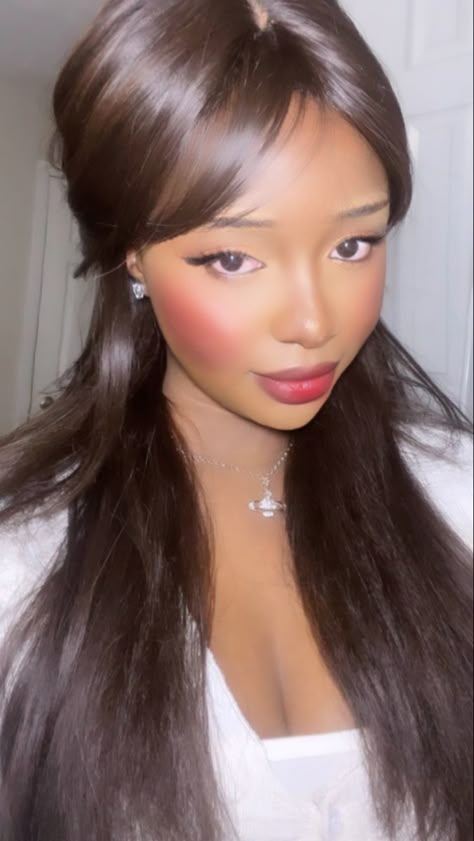 Doll Makeup Dark Skin, Douyin Makeup On Black Women, Ulzzang Makeup Dark Skin, Aegyo Sal Black Women, Korean Makeup On Dark Skin, Coquette Makeup Black Women, Korean Makeup Black Women, Flirtatious Cute Makeup, Douyin Makeup Black Women