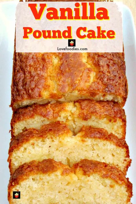 Moist Vanilla Pound Cake. Easy Recipe and absolutely wonderful! Great for afternoon tea or to make for friends, parties. The Best Pound Cake Ever, Types Of Pound Cake Recipes, Home Made Pound Cake Recipes, Quick And Easy Pound Cake Recipe, Small Pound Cake Loaves, Vanilla Loaf Cake Recipes Moist, Butter Loaf Pound Cake, Best Moist Pound Cake, Vanilla Bread Loaf