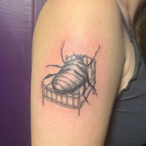 Kafka Bug Tattoo, Kafka Tattoo Ideas, 9 Movie Tattoo, Sickness Tattoo, Edgy Stick And Poke Tattoo, Sick Tattoo Ideas, Painting Tattoo Ideas, Lain Tattoo, Small Quirky Tattoos