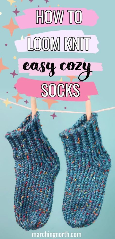 How to Loom Knit Slipper Socks (Easy Tutorial & Video!) Knit Socks For Beginners, Sock Loom Patterns, Loom Knit Socks, Loom Knitting Patterns Free, Loom Knitting Patterns Hat, Knit Slipper Socks, How To Loom Knit, Loom Knitting For Beginners, Sock Loom