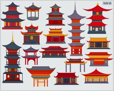 Chinese Architecture Traditional, Chinese Buildings, Temple Drawing, Light Gray Background, Chinese House, Japanese Shrine, Chinese Temple, Traditional Building, House Illustration