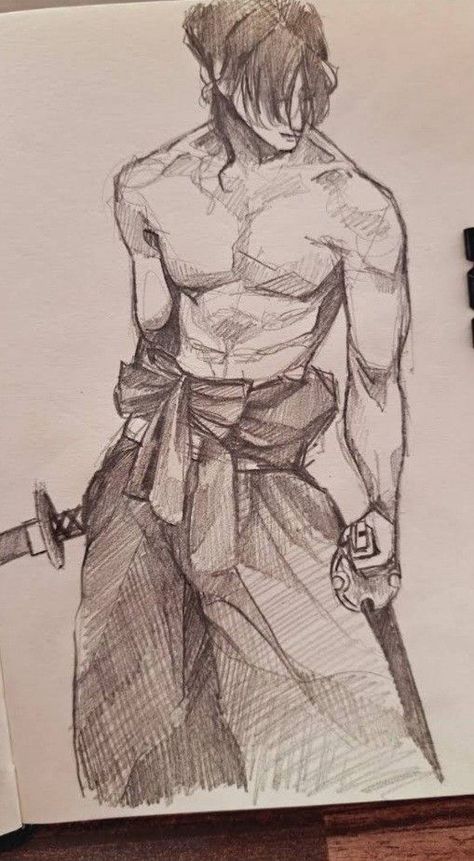 Anatomy Of Men Drawing, Sketches Of Men Bodies, Aesthetic Men Drawing, Cool Sketch Ideas Vintage, Boy Drawings Sketches, Sketch Ideas Boy, Samurai Drawing Reference, Intense Drawings, Body Sketches Men