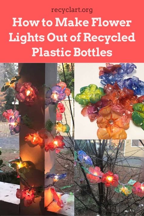 Discover how to recycle your used plastic water bottles into something colorful and amazing.  #Diy, #HomeDécor, #Lights, #PlasticBottles, #Recycled #RecycledPlastic Recycled Bottle Crafts, Plastic Bottle Craft, Water Bottle Flowers, Water Bottle Crafts, Plastic Bottle Crafts Diy, Bottle Flowers, Upcycle Plastic, Reuse Plastic Bottles, Plastic Bottle Flowers