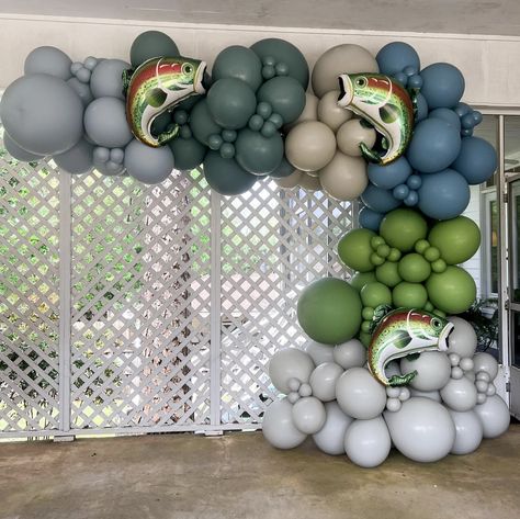 Fishing First Birthday Party Favors, 1st Birthday Fishing Photo Shoot, 50th Birthday Party Fishing Theme, Sweet 16 Fishing Party, Fish Theme Balloon Garland, 40th Fishing Birthday Ideas For Men, Fishing Theme Balloon Garland, One Year Fishing Birthday Party, Oh Fishally One Balloon Arch