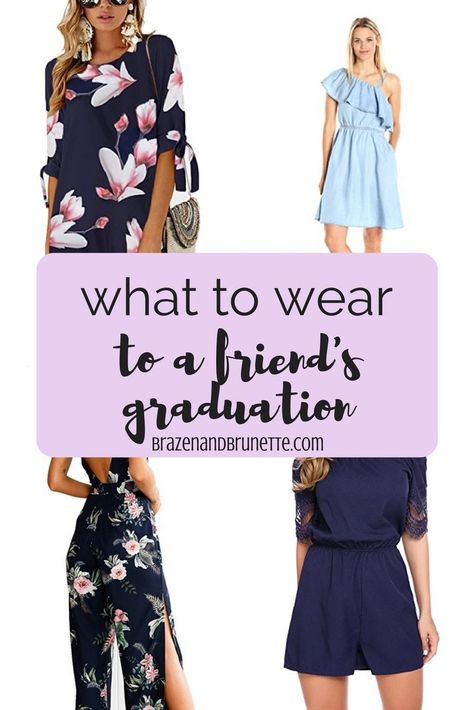 Need some last minute ideas on what to wear to your bestie's graduation ceremony? From dresses to rompers to jumpsuits and even shoes, I have graduation outfit inspiration for you! What to wear to graduation. College graduation outfits. Grad school graduation outfits. Law school graduation outfits | brazenandbrunette.com Grad Guest Outfit, Boyfriends Graduation, Besties Graduation, Graduation Guest Outfits, Dress To Romper, Graduation Ceremony Outfit, Cake And Cake Pops, Graduation Guest Outfit, Graduation Outfit College