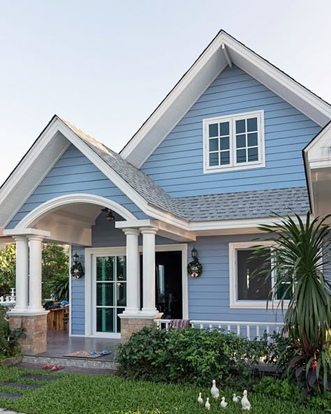 Light Blue Exterior House Colors, Blue Exterior House Colors, Light Blue Houses, Best Exterior House Paint, Outside House Colors, House Paint Color Combination, Exterior House Paint Color Combinations, Paint Colors For House, Colors For House