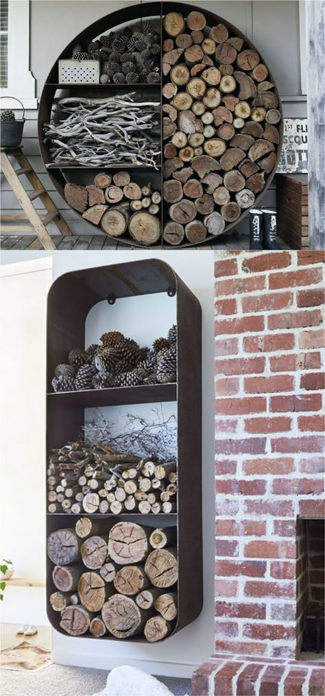 15 firewood storage and creative firewood rack ideas for indoors and outdoors. Lots of great building tutorials and DIY-friendly inspirations! - A Piece Of Rainbow Indoor Firewood Rack, Fire Wood Storage, Firewood Storage Indoor, Firewood Storage Outdoor, Outdoor Firewood Rack, Firewood Racks, Wood Storage Rack, Firewood Shed, Firewood Holder