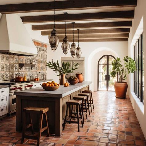 3+ Modern Mediterranean Kitchen Design Ideas That Will Wow Your Guests • 333+ Images • [ArtFacade] Modern Mediterranean Kitchen Design, Modern Mediterranean Kitchen, Mediterranean Kitchen Design, Spanish Style Kitchen, Spanish Kitchen, Spanish Home Decor, Mediterranean Interior Design, Hacienda Style Homes, Exterior Drawing