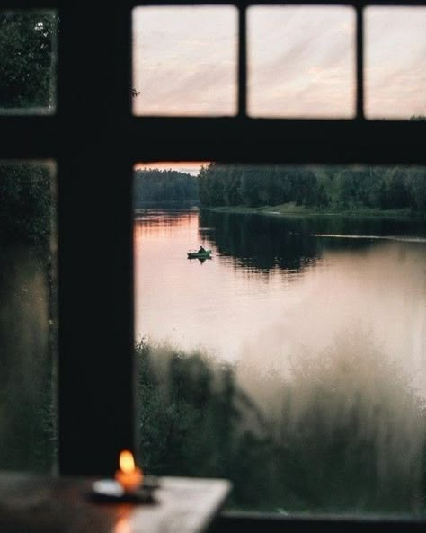 hygge lake winter sunset candle window canoe aesthetic cottagecore Hygge Aesthetic, Window With A View, Room With A View, Natural Nature, Window View, Through The Window, Ranunculus, Slow Living, Window Sill