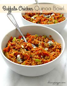 Buffalo Quinoa, Buffalo Chicken Quinoa, Chicken Quinoa Bowl, Buffalo Recipe, Healthy Superbowl Snacks, Quinoa Bowls, Chicken Quinoa, Healthy Version, Carrots Celery