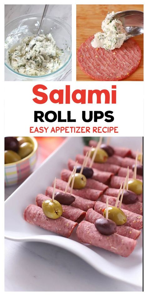 Slices of salami meat with cream cheese with olives with Pinterest overlay. Salami Cream Cheese Roll Ups Appetizers, Salami Roll Ups, Salami Appetizer, Salami Rolls, Big Mac Sauce Recipe, Book Club Snacks, Mac Sauce Recipe, Salami Recipes, Great Side Dishes