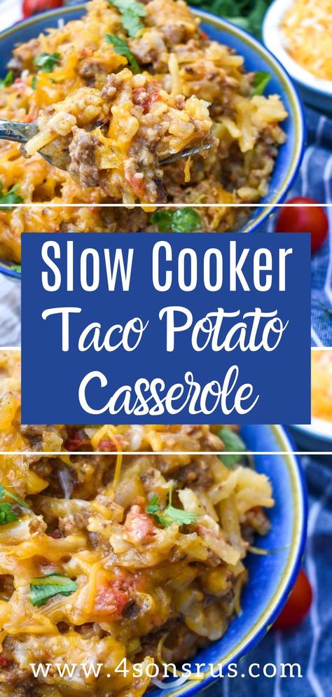 Shredded Potato Casserole, Taco Potato Casserole, Easy And Fast Recipes, Potatoes Slow Cooker, Slow Cooker Taco, Crockpot Taco, Meat And Potatoes Recipes, Slow Cooker Potatoes, Crock Pot Potatoes