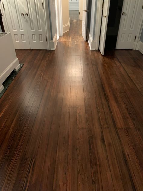 Duraseal spice brown on heartwood pine Spice Brown Floor Stain, Pine Stain Colors, Wood Floors Living Room, Dark Wood Floors Living Room, Pine Stain, Dark Brown Floor, Wood Floor Colors, Pine Flooring, Hardwood Floor Colors