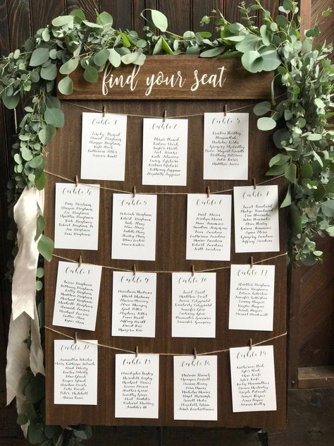 Find your seat seating chart board rustic seating sign wood | Etsy #weddingdecorations Rustic Seating Charts, Table Seating Chart, Table Assignments, Find Your Seat, Wedding Mirror, Seating Sign, Reception Seating, Tables Diy, Seating Plan