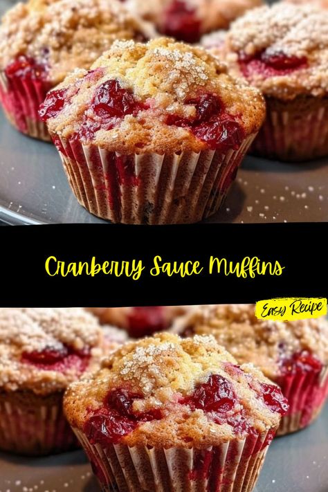 Leftover Cranberry Sauce Recipe, Cranberry Sauce Muffins, Cranberry Recipes Muffins, Breakfast Baked Goods, Easy Cranberry Sauce, Loaf Breads, Rhubarb Muffins, Canned Cranberry Sauce, Tin Ideas